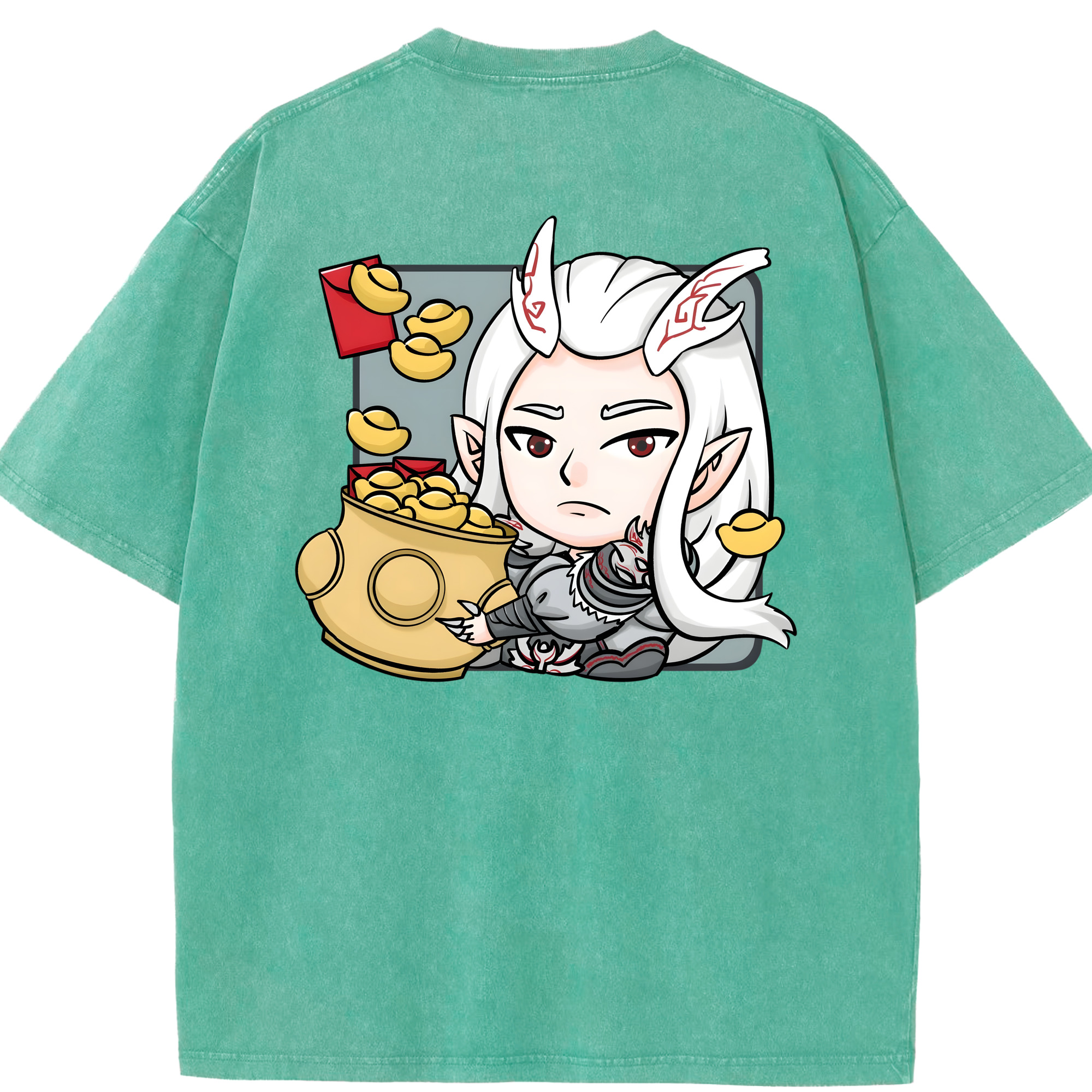 （画像用） Ne Zha 2 ナタ 魔童の大暴れ 綿100% ヴィンテージ風 半袖Tシャツ（背面プリント）